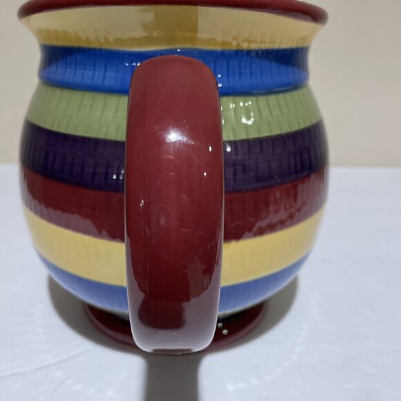 Longaberger Hand Painted Striped Pitcher Bright Multi Color Stripe Large 2 Quart - Picture 8 of 13
